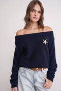 Navy blue off-shoulder pull